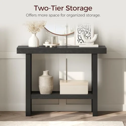 39.4-Inch Black Rectangular Console Table for Living Room showcase