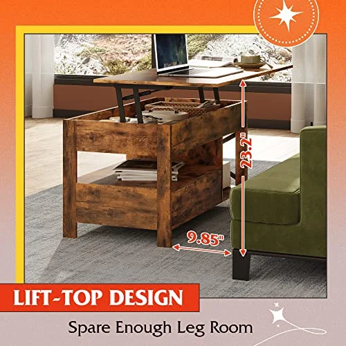 39-Inch Lift Top Coffee Table with Hidden Compartment for Living Room features