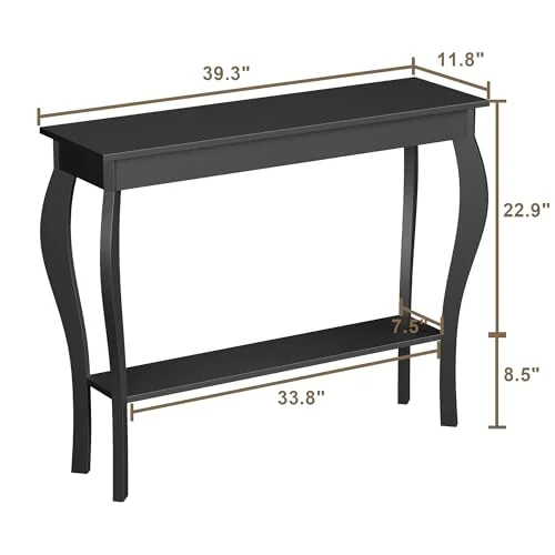39-Inch Narrow Entryway Table with Curved Legs and Shelves detail
