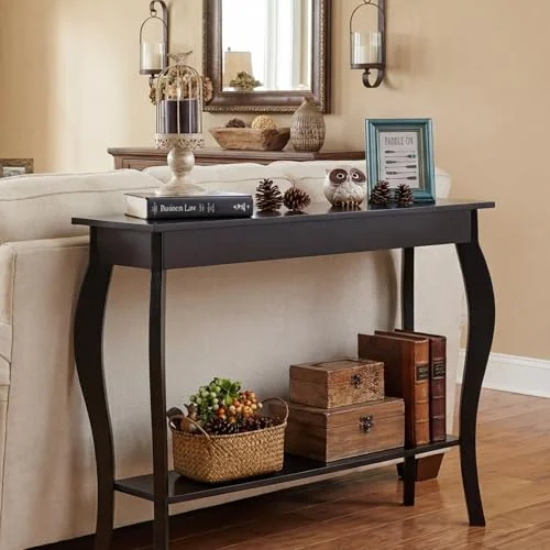 39-Inch Narrow Entryway Table with Curved Legs and Shelves showcase
