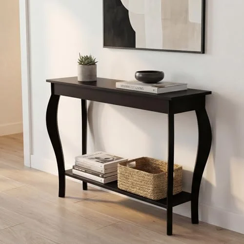 39-Inch Narrow Entryway Table with Curved Legs and Shelves unboxing