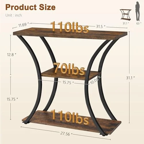 3-Tier Console Table with Curved Metal Frames for Entryway Style detail