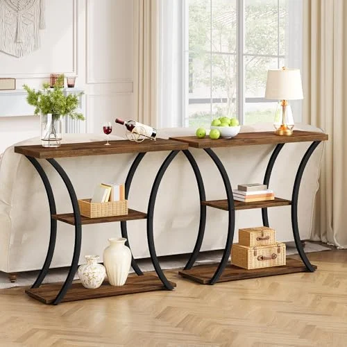 3-Tier Console Table with Curved Metal Frames for Entryway Style features