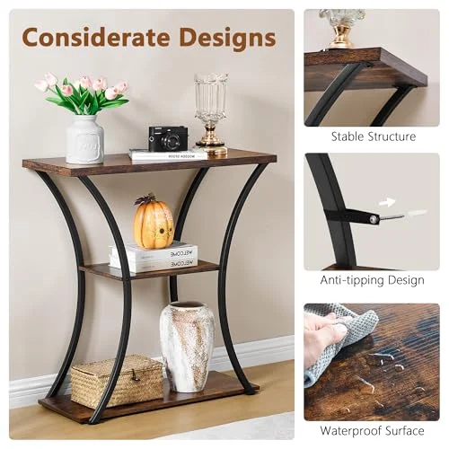 3-Tier Console Table with Curved Metal Frames for Entryway Style results