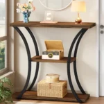 3-Tier Console Table with Curved Metal Frames for Entryway Style