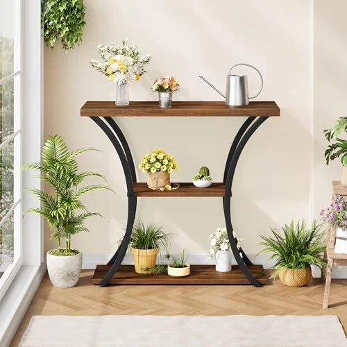 3-Tier Console Table with Curved Metal Frames for Entryway Style unboxing