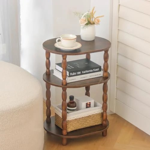 3-Tier Oval Side Table for Rustic Living Room Decor detail