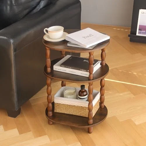 3-Tier Oval Side Table for Rustic Living Room Decor unboxing