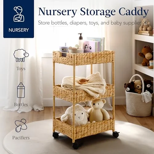 3-Tier Rolling Nursery Caddy for Organized Storage Solutions features