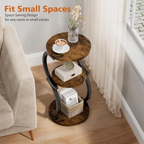 3-Tier Round End Table with Vintage Design for Cozy Bedrooms features