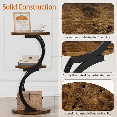 3-Tier Round End Table with Vintage Design for Cozy Bedrooms results