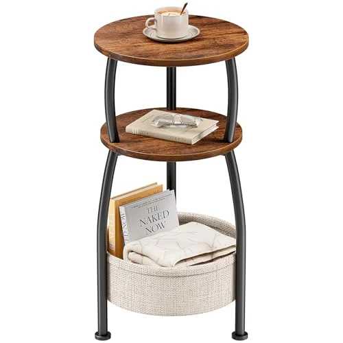 3-Tier Round Side Table with Storage Basket for Small Spaces review