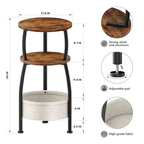 3-Tier Round Side Table with Storage Basket for Small Spaces showcase