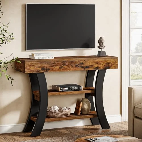 41-Inch Small Console Table with Curved Frame and Storage features
