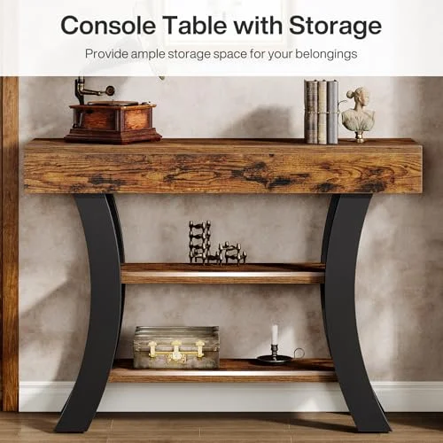 41-Inch Small Console Table with Curved Frame and Storage unboxing