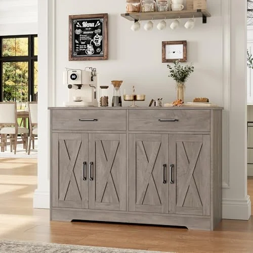 47-Inch Kitchen Sideboard Buffet Cabinet with Storage and Doors features