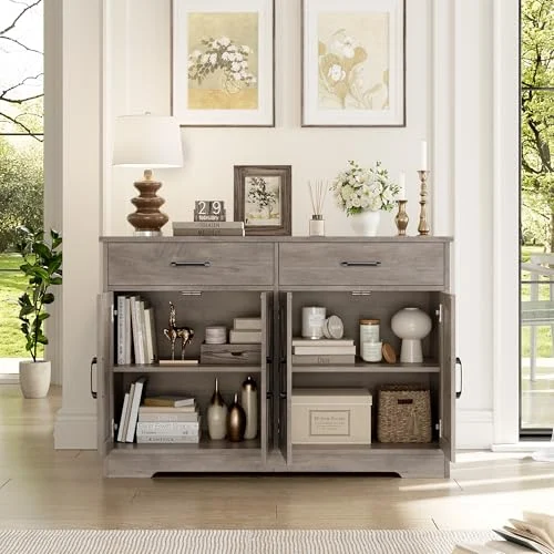 47-Inch Kitchen Sideboard Buffet Cabinet with Storage and Doors unboxing