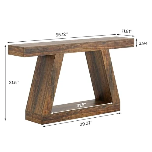 55-Inch Rustic Console Table with Storage for Entryways detail
