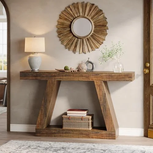 55-Inch Rustic Console Table with Storage for Entryways features