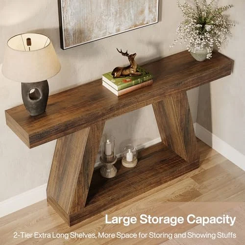 55-Inch Rustic Console Table with Storage for Entryways unboxing