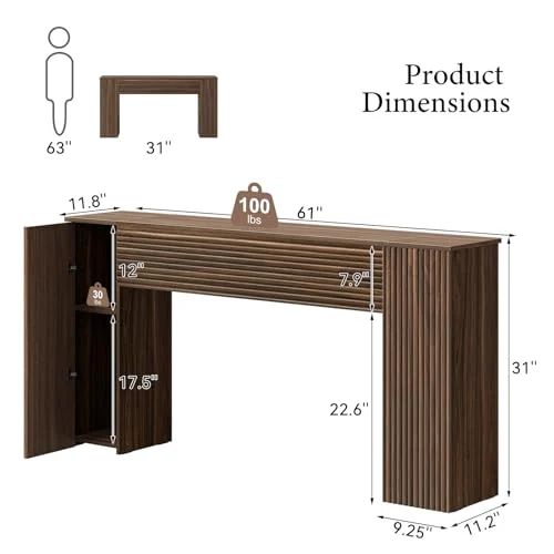 61-Inch Fluted Console Table with Hidden Storage Cabinets detail
