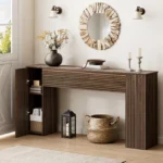 61-Inch Fluted Console Table with Hidden Storage Cabinets