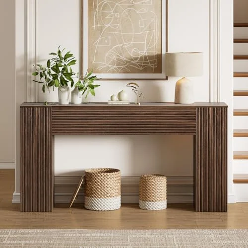 61-Inch Fluted Console Table with Hidden Storage Cabinets showcase