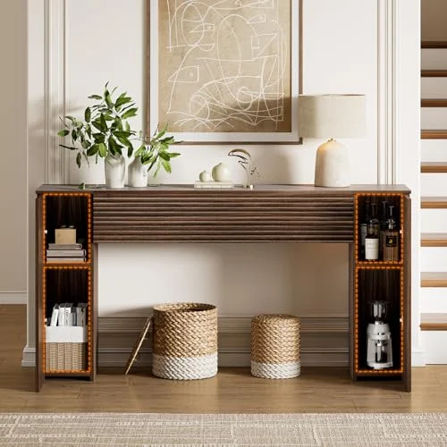 61-Inch Fluted Console Table with Hidden Storage Cabinets unboxing