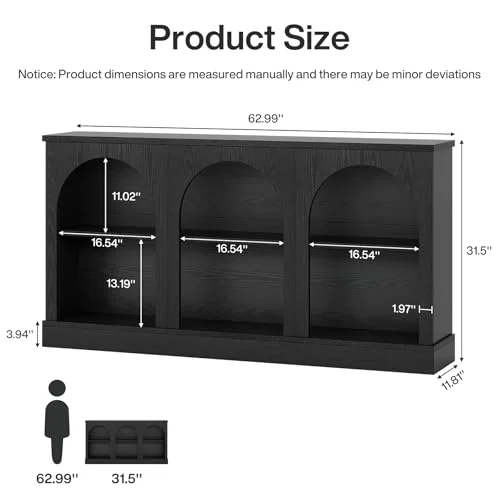 63-Inch Black Console Table with Arched Design for Entryways detail