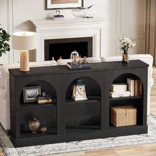 63-Inch Black Console Table with Arched Design for Entryways features