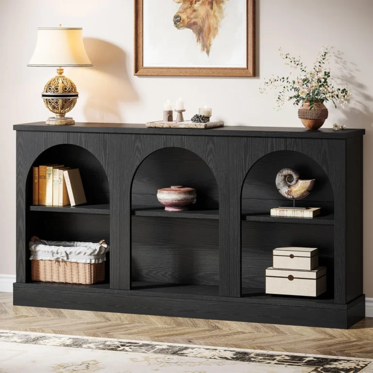 63-Inch Black Console Table with Arched Design for Entryways review