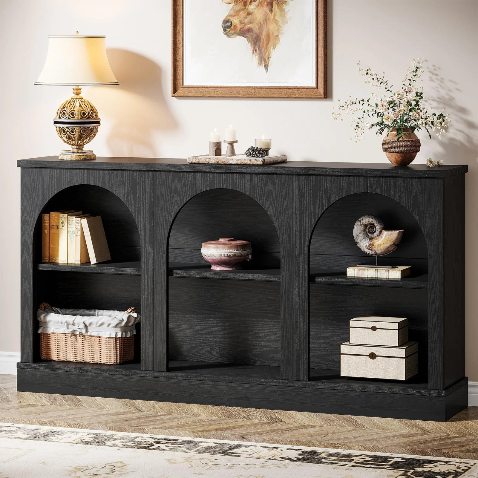 63-Inch Black Console Table with Arched Design for Entryways review