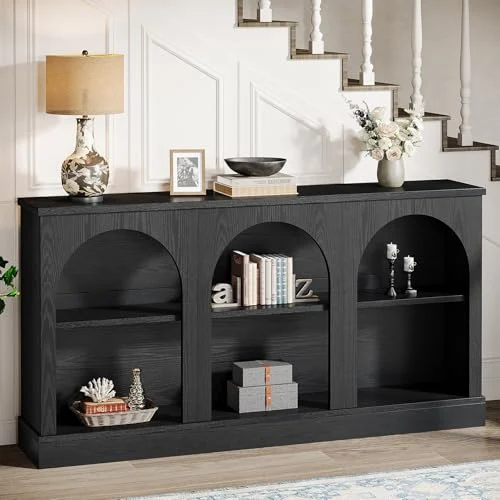 63-Inch Black Console Table with Arched Design for Entryways showcase