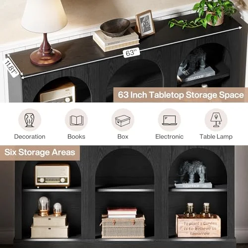 63-Inch Black Console Table with Arched Design for Entryways unboxing