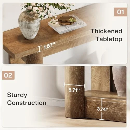 63-Inch Farmhouse Console Table with 2-Tier Storage Design detail