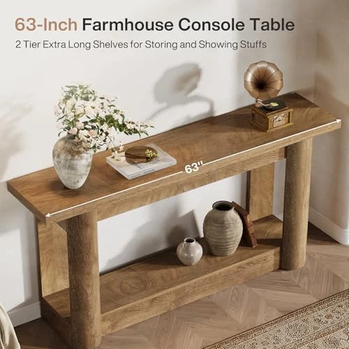63-Inch Farmhouse Console Table with 2-Tier Storage Design features