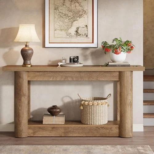 63-Inch Farmhouse Console Table with 2-Tier Storage Design showcase