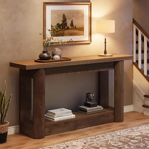 63-Inch Farmhouse Console Table with 2-Tier Storage Design unboxing