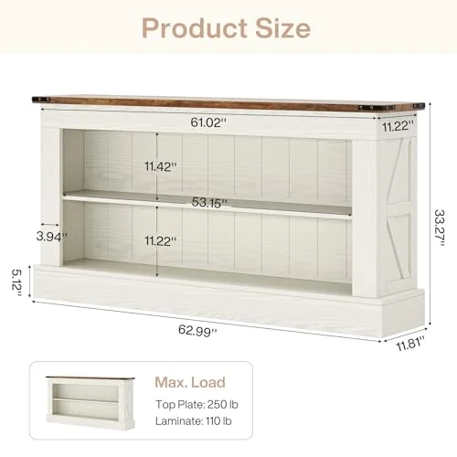 63-Inch Farmhouse Console Table with 3-Tier Storage detail