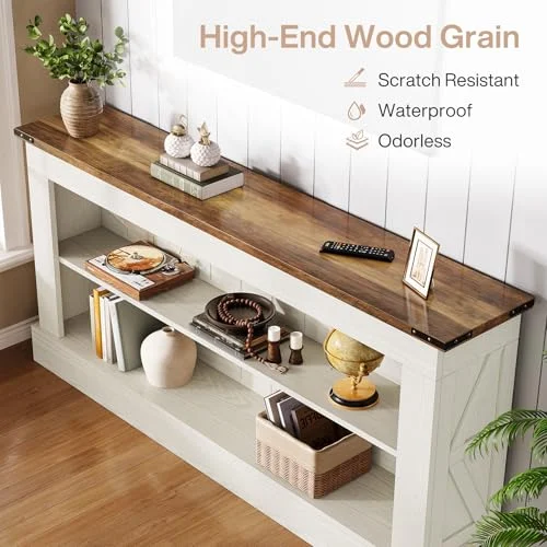 63-Inch Farmhouse Console Table with 3-Tier Storage features