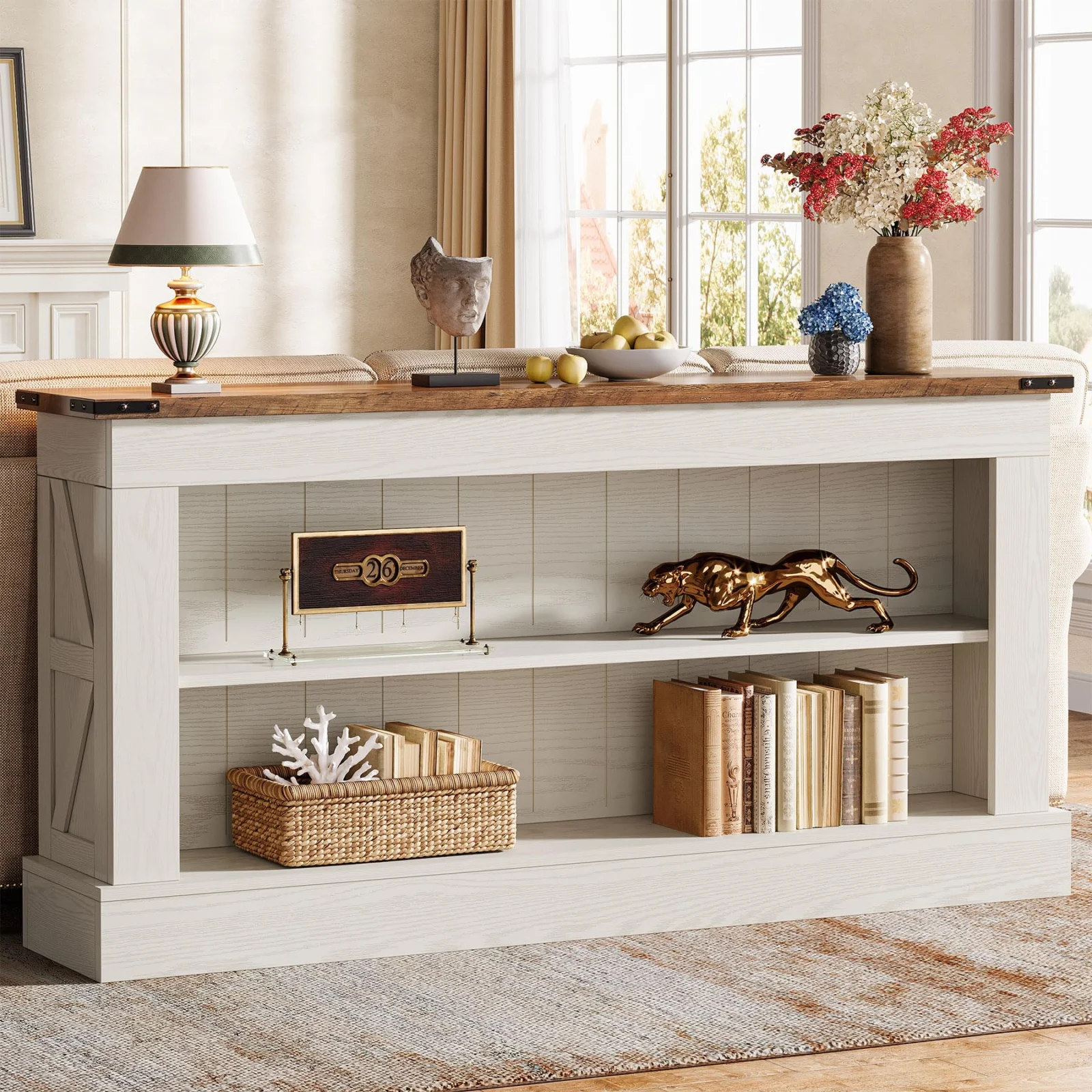 63-Inch Farmhouse Console Table with 3-Tier Storage review