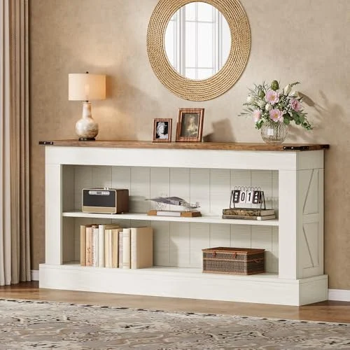 63-Inch Farmhouse Console Table with 3-Tier Storage showcase