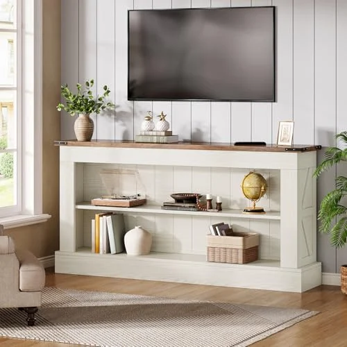 63-Inch Farmhouse Console Table with 3-Tier Storage unboxing