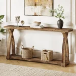 63-Inch Narrow Farmhouse Couch Table with 2-Tier Storage