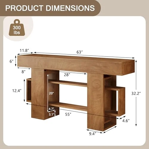 63-Inch Wooden Console Table for Farmhouse Entryways detail