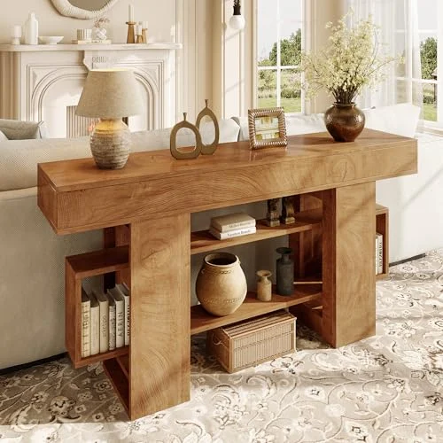 63-Inch Wooden Console Table for Farmhouse Entryways showcase