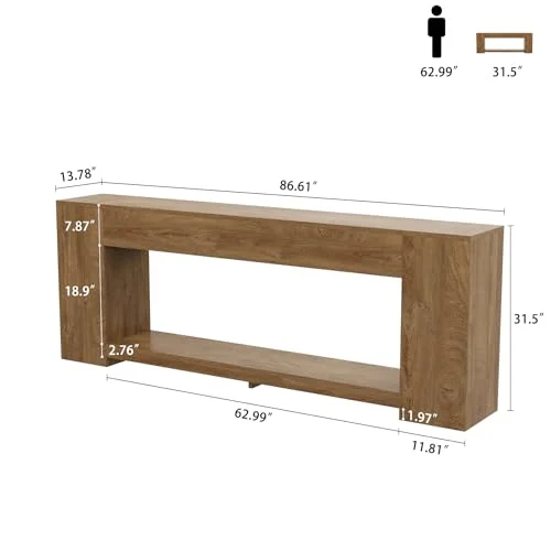 86-Inch Extra Long Console Table with 2-Tier Storage detail