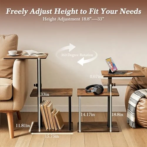Adjustable C-Shaped Swivel Side Table with Storage for Living Room detail