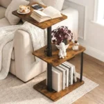 Adjustable C-Shaped Swivel Side Table with Storage for Living Room