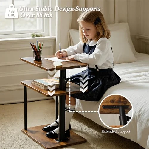 Adjustable C-Shaped Swivel Side Table with Storage for Living Room showcase